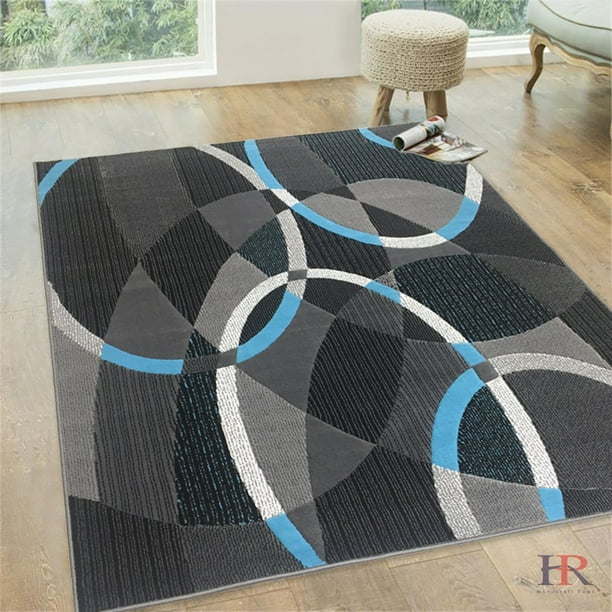 Blue/Grey/Silver/Black/Abstract Area Rug Modern Contemporary Circles and... Blue/Grey/Silver/Black/Abstract Area Rug Modern Contemporary Circles and...